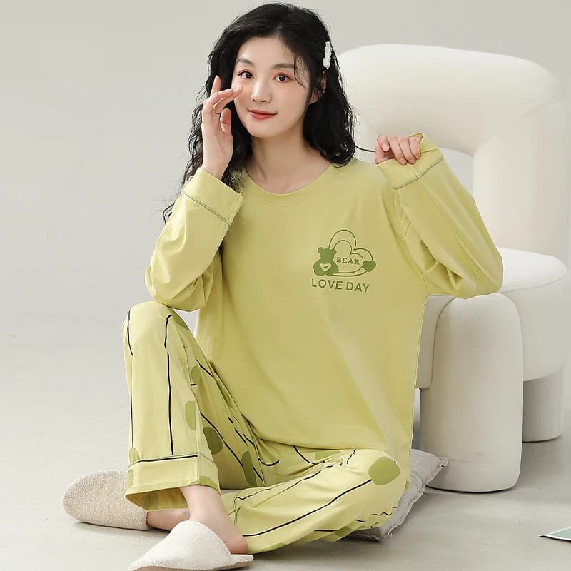 Pyjama en pur coton pour femmes, ensemble automne-hiver, manches longues, pantalon à carreaux, viole