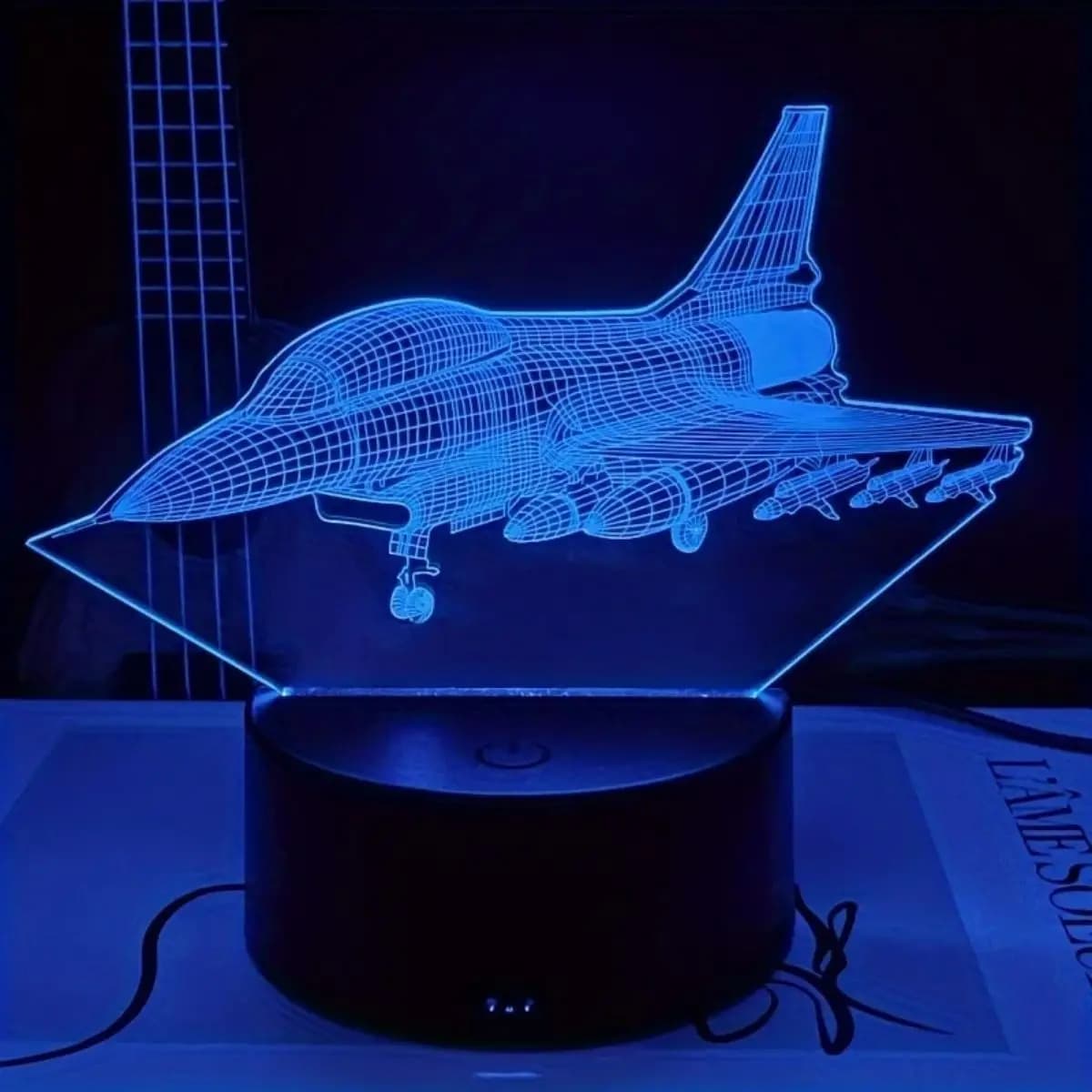 Veilleuse 3D pour avion de chasse, lumière d'illusion optique 3D avec toucher, lumière ambiante à 7