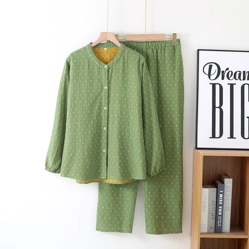Pyjama double couche en gaze de coton lavé pour couple, vêtements de détente fins à manches longues 