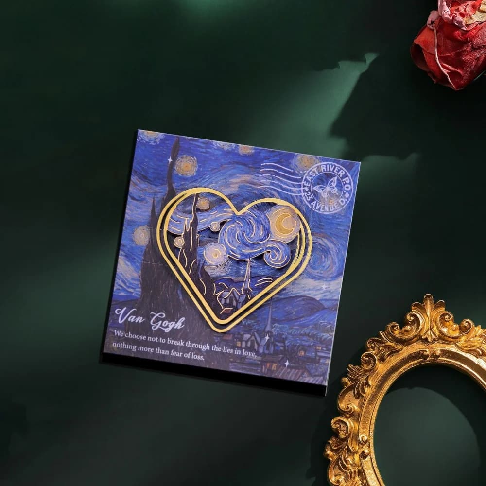 Marque-page en métal ajouré motif cœur Van Gogh, peinture à l'huile, fleur, cadeau pour les amateurs