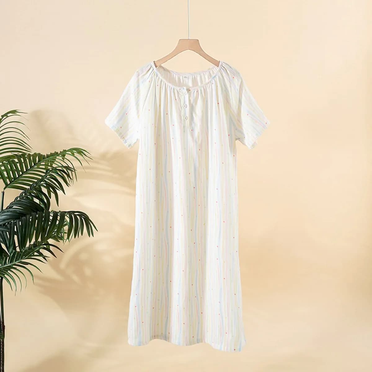 Chemise de nuit en coton fin pour femmes, vêtements de maison, imprimé à rayures colorées, couleur r