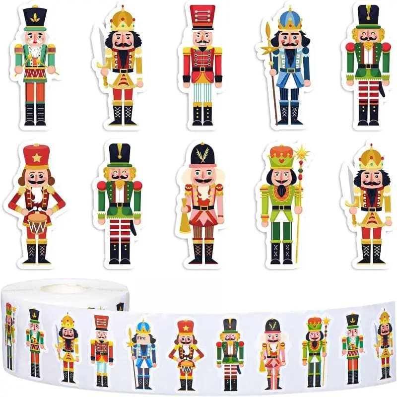 Autocollants de noël casse-noisette roi et soldat, décoration de papeterie mignonne, 500 pièces