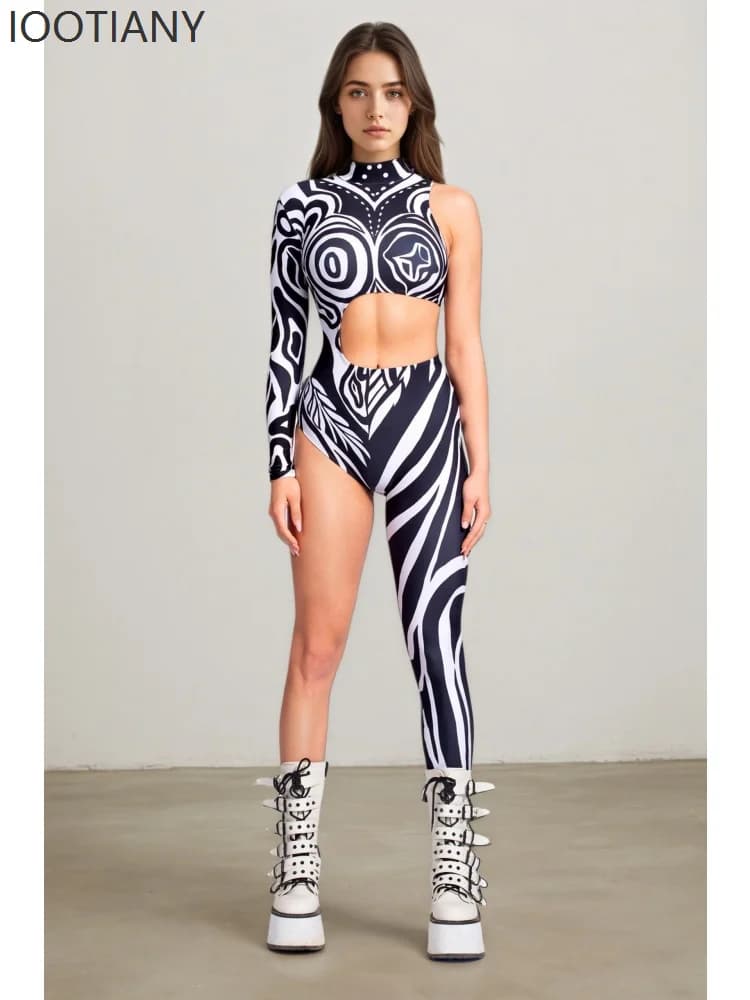 Combinaison asymétrique pour femme, tenue de fête sexy, cosplay, combinaison de performance colorée 