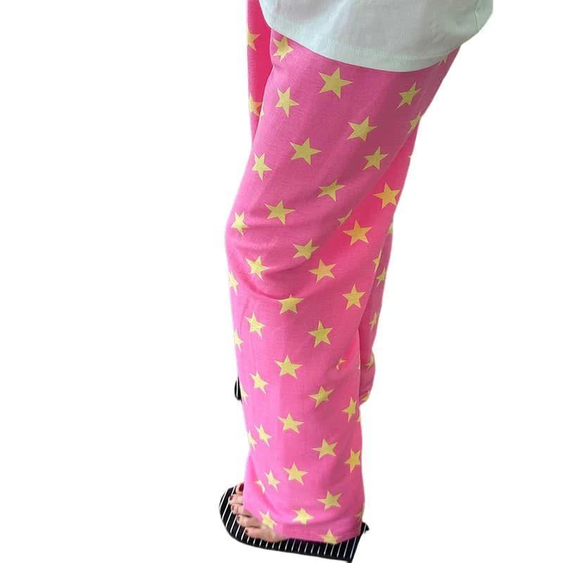 Pantalon de pyjama bleu imprimé étoiles d'anime japonais pour homme, style Y2K, coupe large, décontr