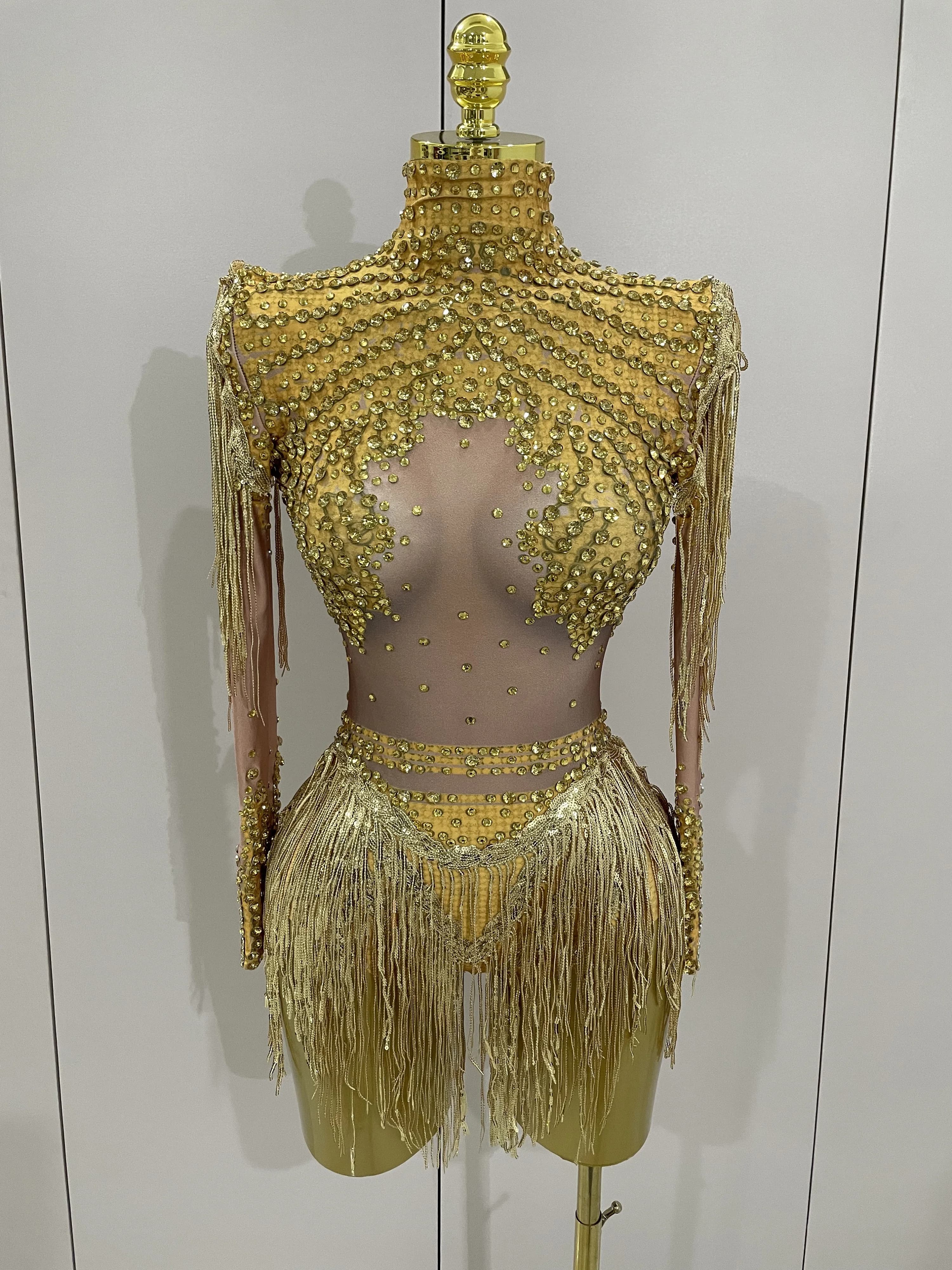 Body extensible à paillettes et strass scintillants pour femmes, Costume de spectacle sur scène pour