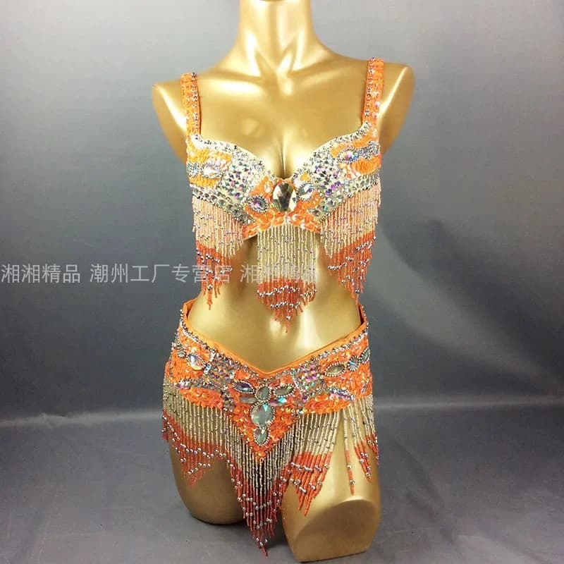 Costume de danse du ventre pour filles, ensemble de 2 pièces avec barre + ceinture, 10 couleurs, Cos