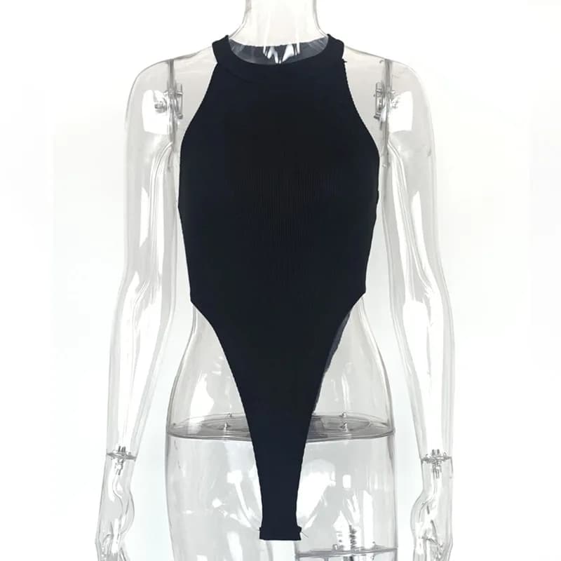 Body sexy femme col roulé à fente haute, sans manches, style Y2K, pour l'été, vêtements pas chers, b