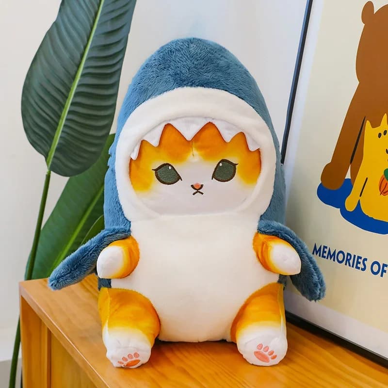 Nouvelle Peluche Requin Chat pour Enfants, Coussin Requin, Oreiller de Corps Chaton Dessin Animé, Or