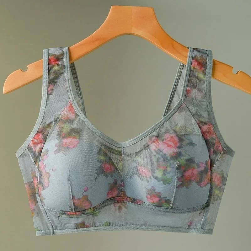 Soutiens-gorge imprimés sans armatures à bonnets fixes, style débardeur en dentelle, grande taille, 