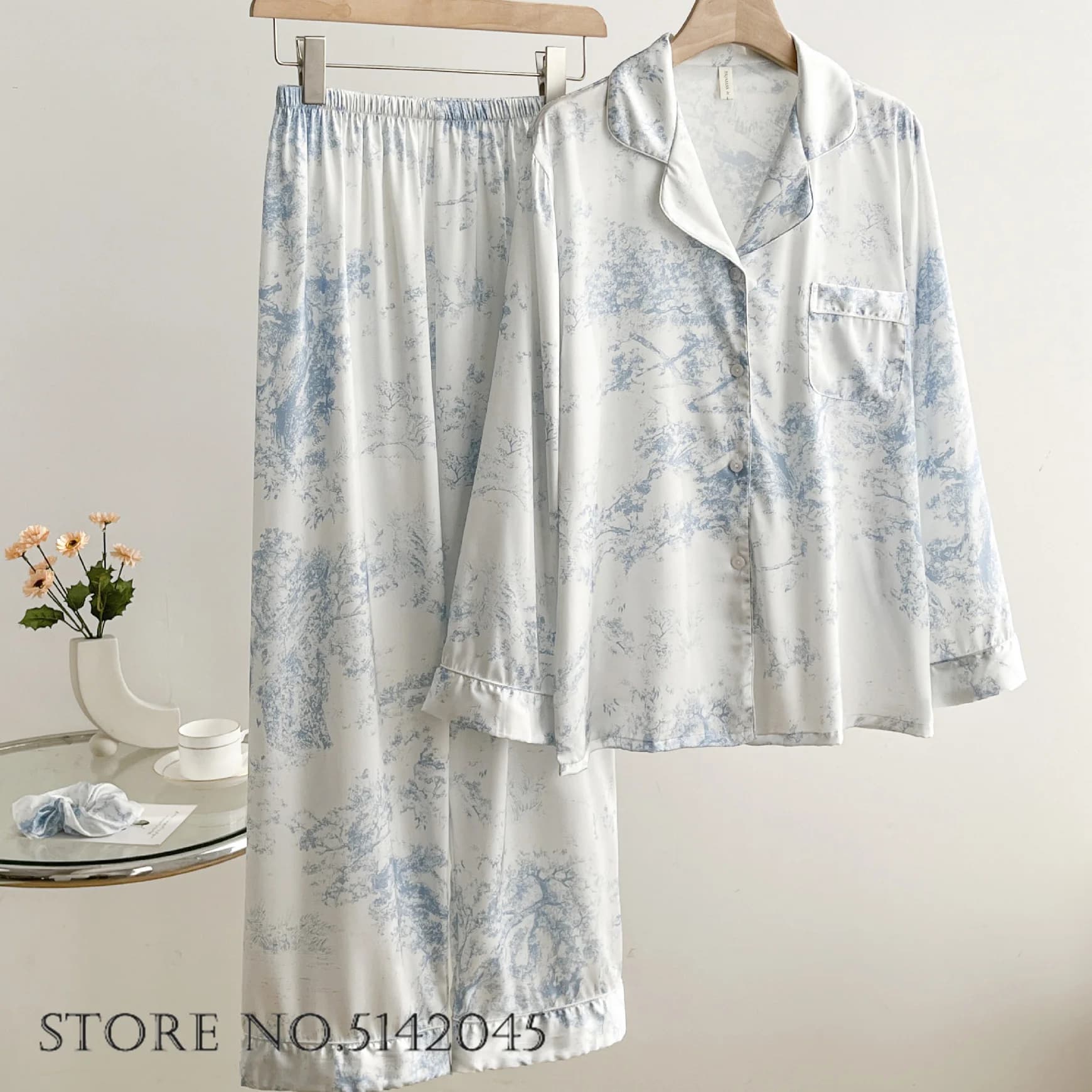 Pyjama en Satin de soie Jacquard, vêtements de nuit avec dentelle, chemise de nuit pour femmes, bout