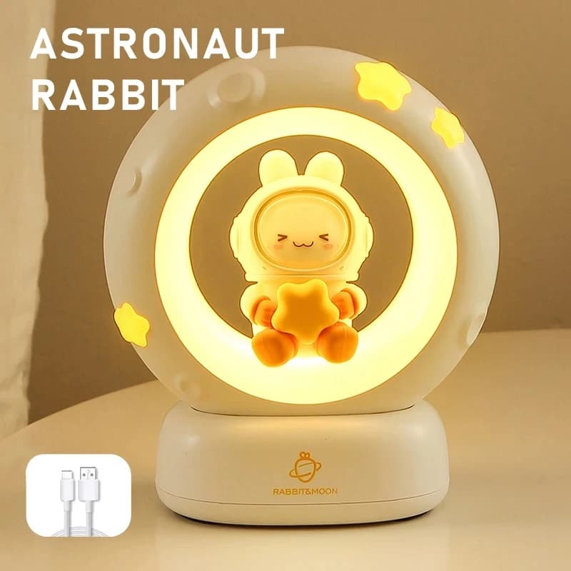 LED lune veilleuse mignon Animal dessin animé lapin lampes USB Rechargeable chaud chambre décoration