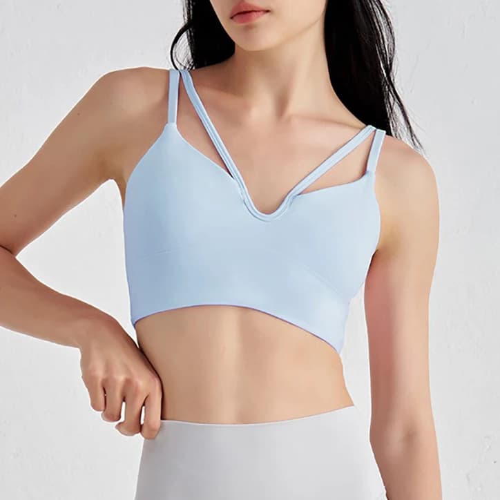 Gilet de Yoga à Double sangle, col en v, couleur chair, avec coussinets de poitrine et fines bretell