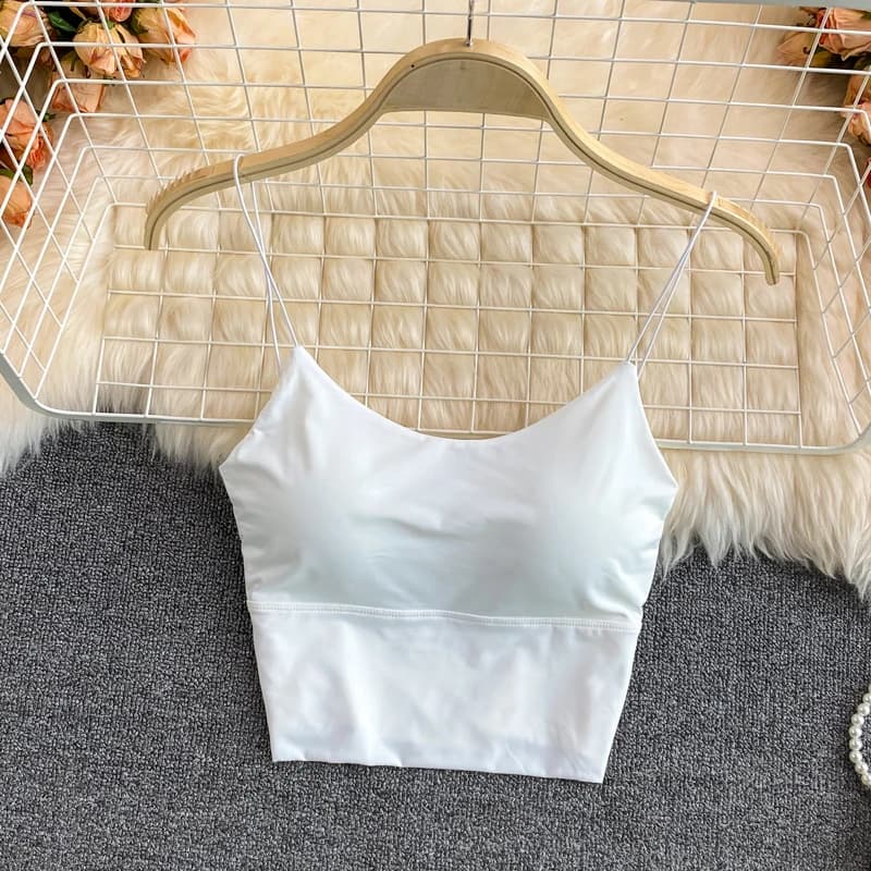 Soutien-gorge d'été en soie glacée, haut court de sport, bretelles Spaghetti, haut pour femmes, Sexy