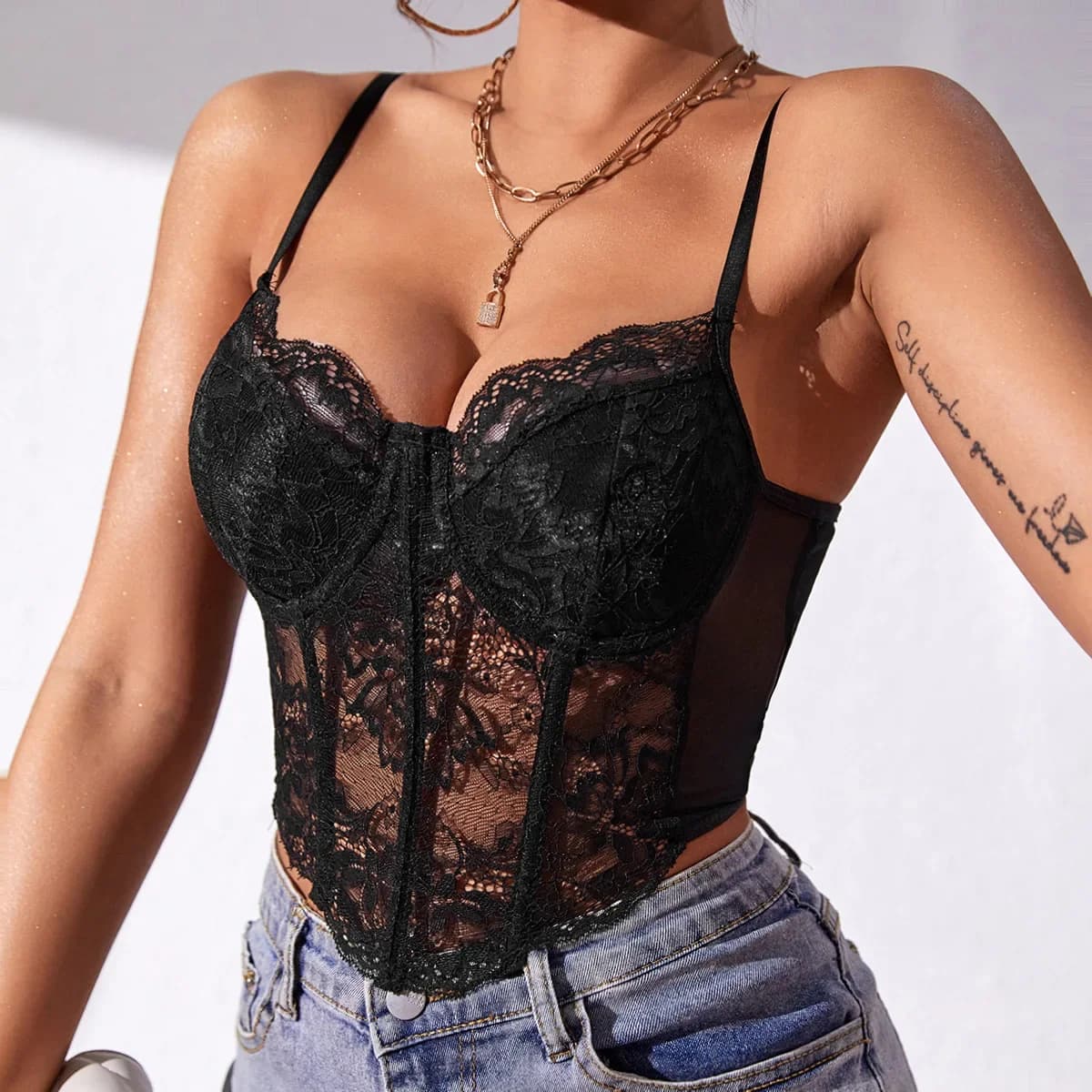 Corset sexy en dentelle d'acier pour femmes, caraco court en dentelle, sangle spaghetti en Y, caraco