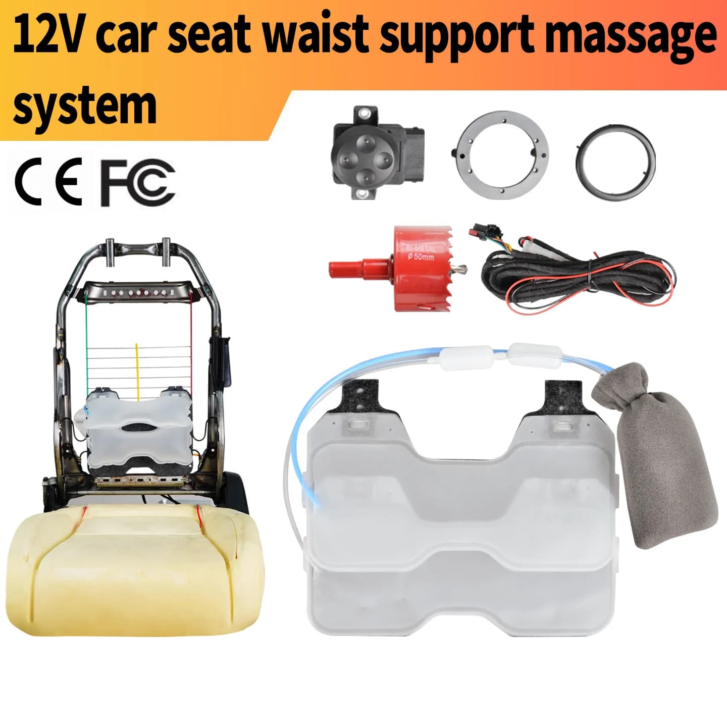 Système de massage et soutien lombaire pour siège de voiture 12V, avec coussin d'air TPU intégré, de