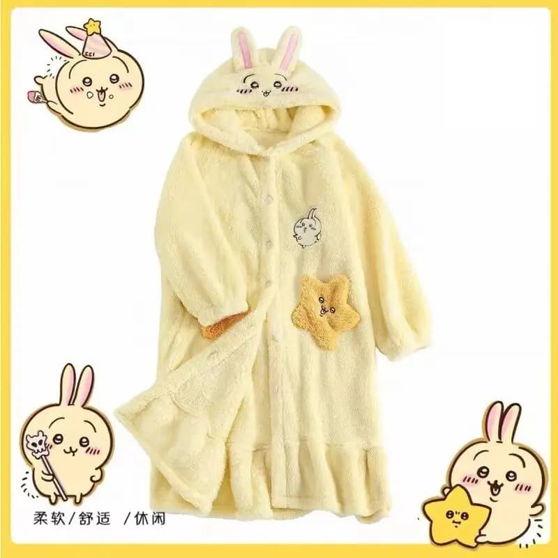 Pyjama japonais en velours corail Chiikawa, Hachiware Usagi Kawaii, Long et chaud, épais, à capuche,
