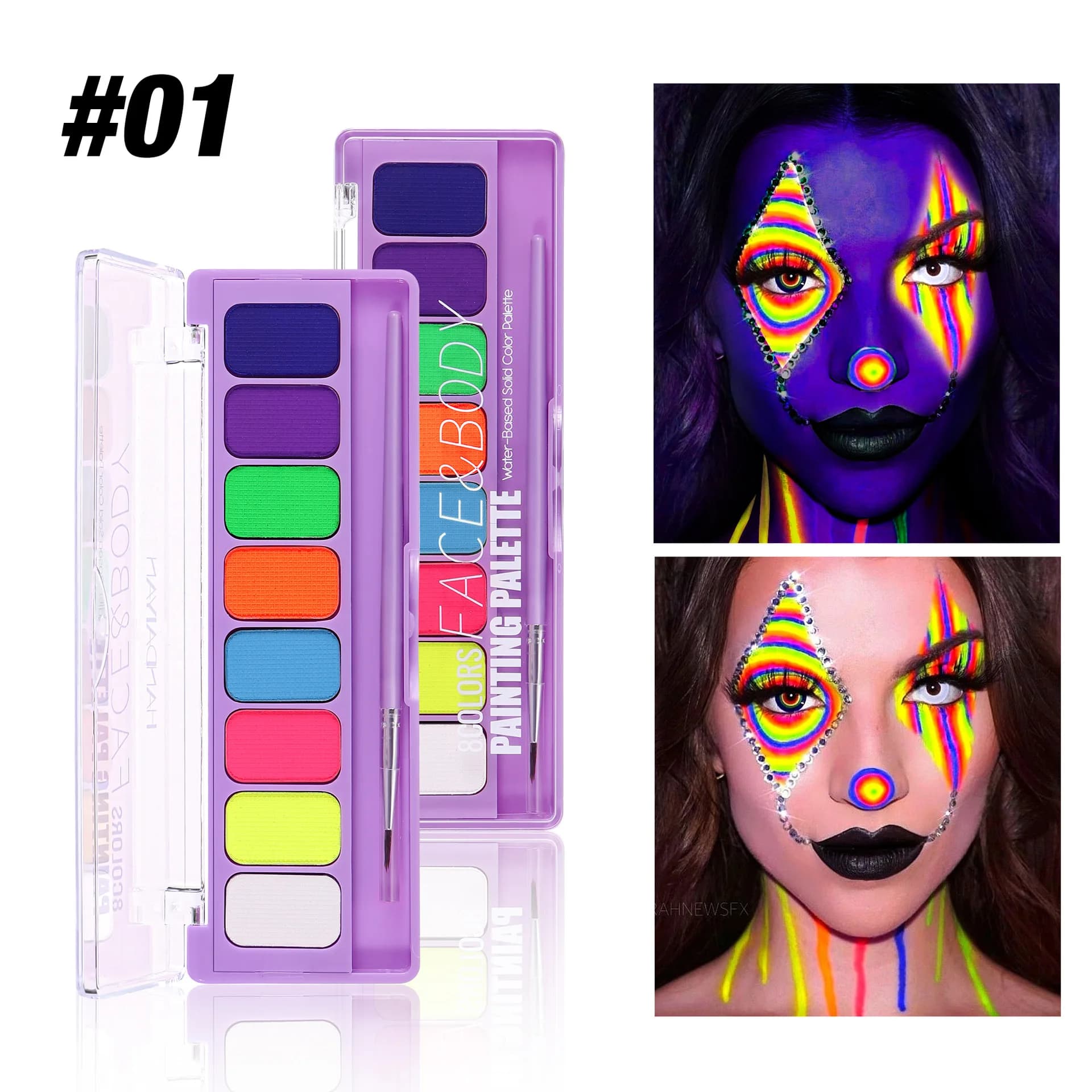 Palette de peinture pour le visage et le corps, 8 couleurs, maquillage fluorescent UV soluble dans l