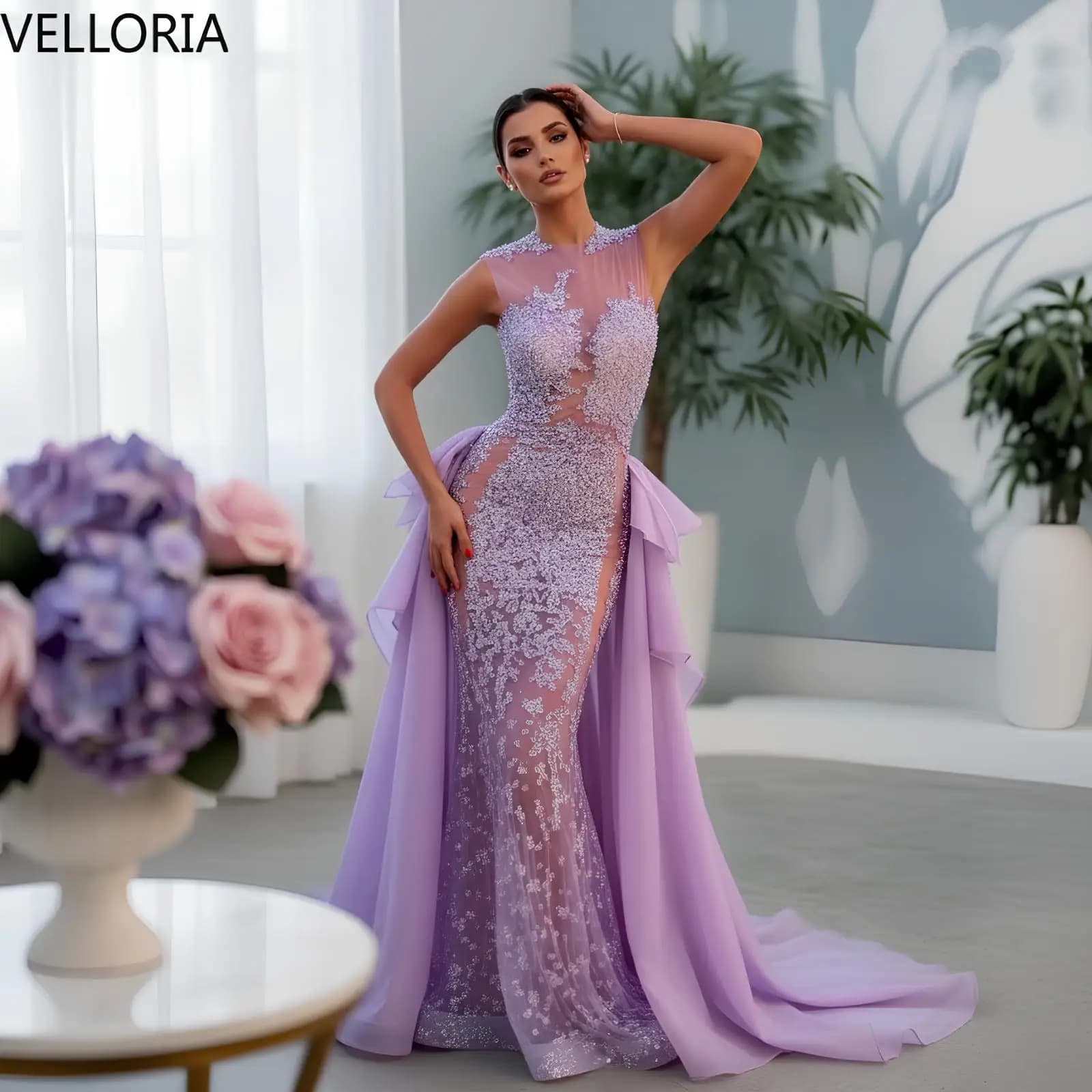 Robe de bal de luxe avec train détachable 2025 robe de soirée sirène en perles de cristal lourd 2 en
