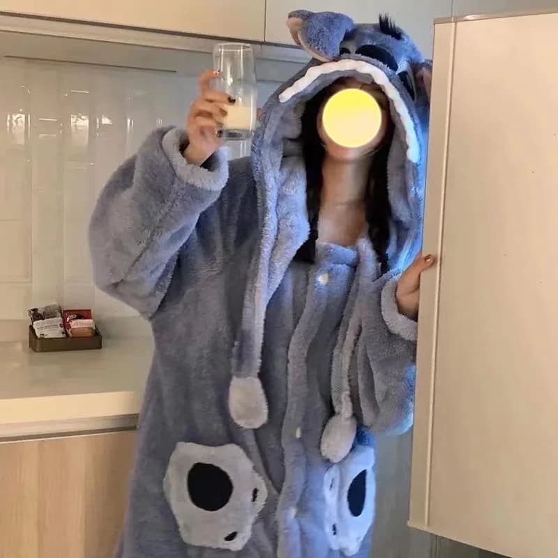 Pyjama couple Lilo & Stitch Angel, robe de nuit chaude en polaire corail, tenue de nuit Disney Stitc