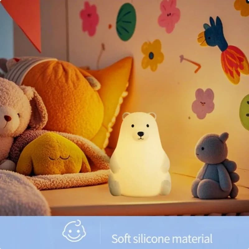Veilleuse en forme d'ours polaire, lumières colorées activées par un simple tapotement, avec fonctio