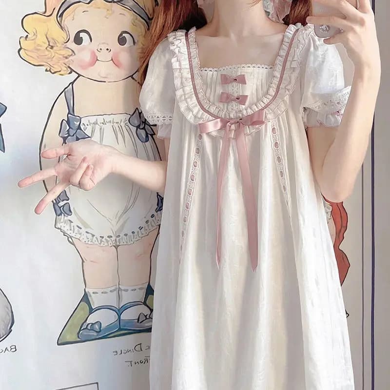 Chemise de nuit en dentelle Bowvétérans t pour femmes et filles, pyjama à manches courtes, vêtements