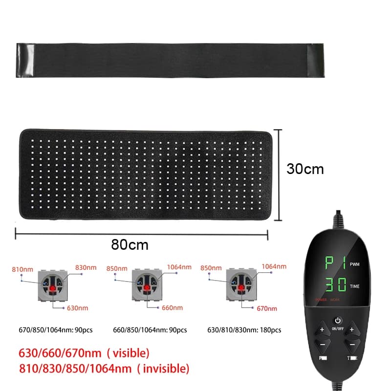 Ceinture de luminothérapie infrarouge à haute intensité 630/660/670nm+810/830/850/1064nm pour usage 