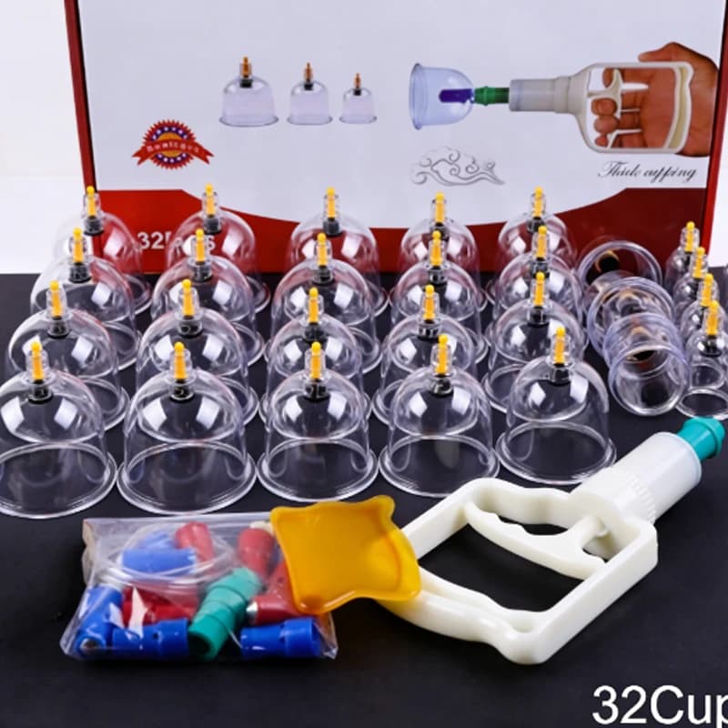Ensemble de 32 ventouses professionnelles pour massage corporel, avec pompe à ventouses en plastique
