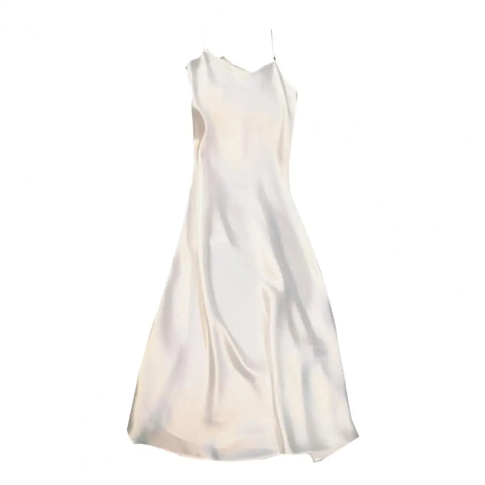 Robe à bretelles en satin soyeux pour femmes, col en V, dos nu, fibrospaghetti, robe de soirée de Rh