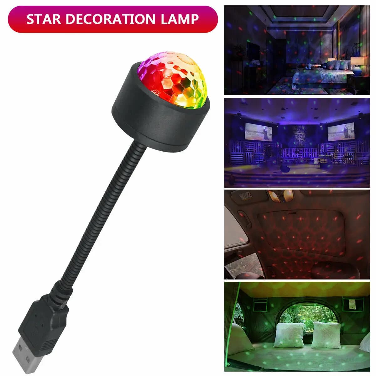 1 pièces lumières intérieures de voiture toit étoile lumière USB LED atmosphère étoilée projecteur d