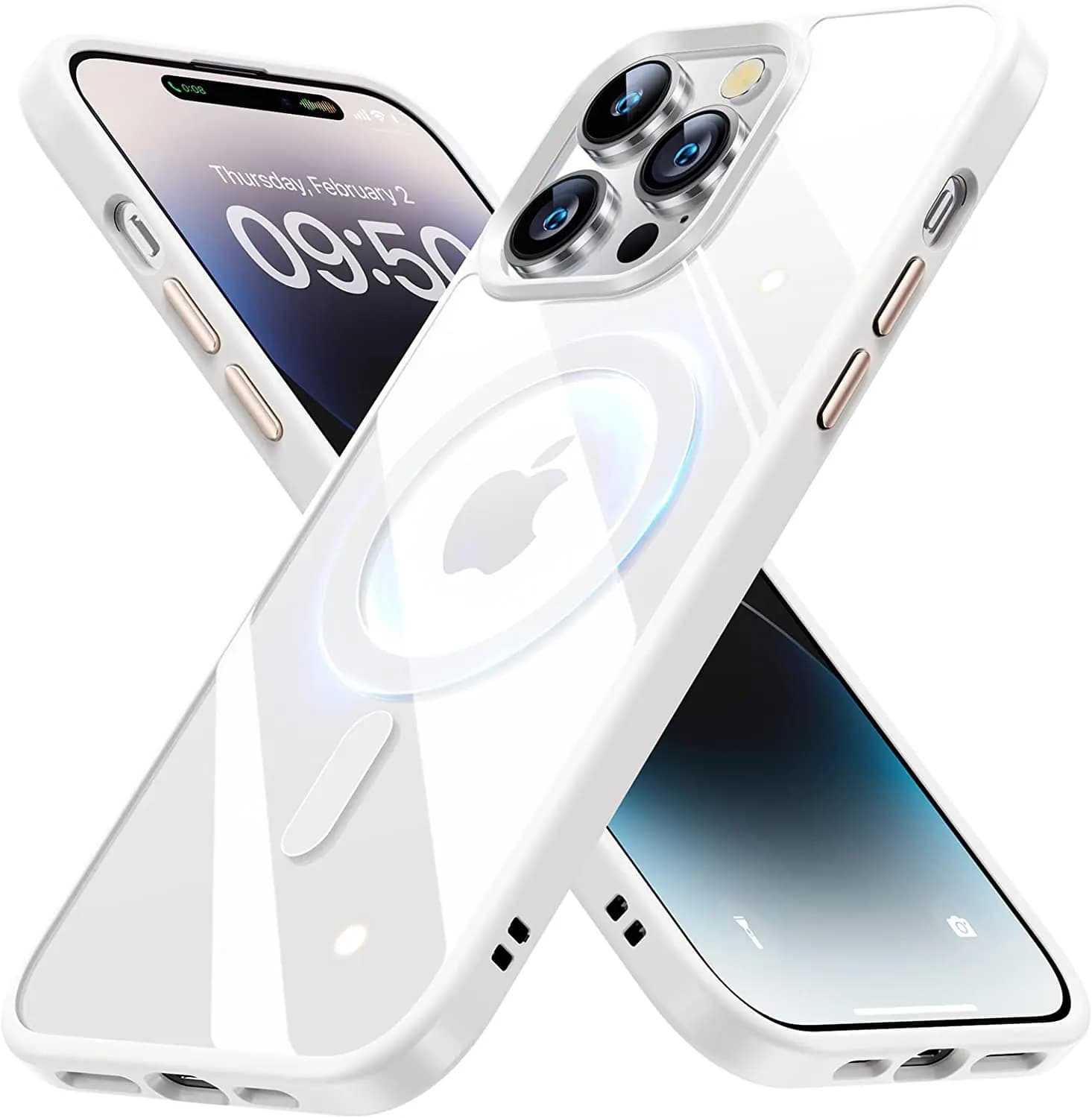Étui transparent bleu marine pour chargement sans fil Magsafe iPhone 17 Air 16 16e 15 14 Plus 13 Pro