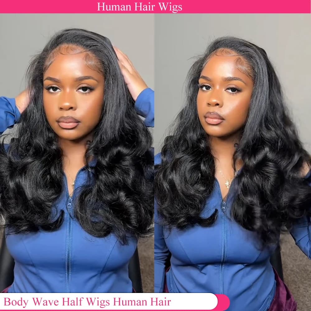 Vague de corps demi-perruque cheveux humains sans colle perruque cheveux humains prêt à porter 3 en 