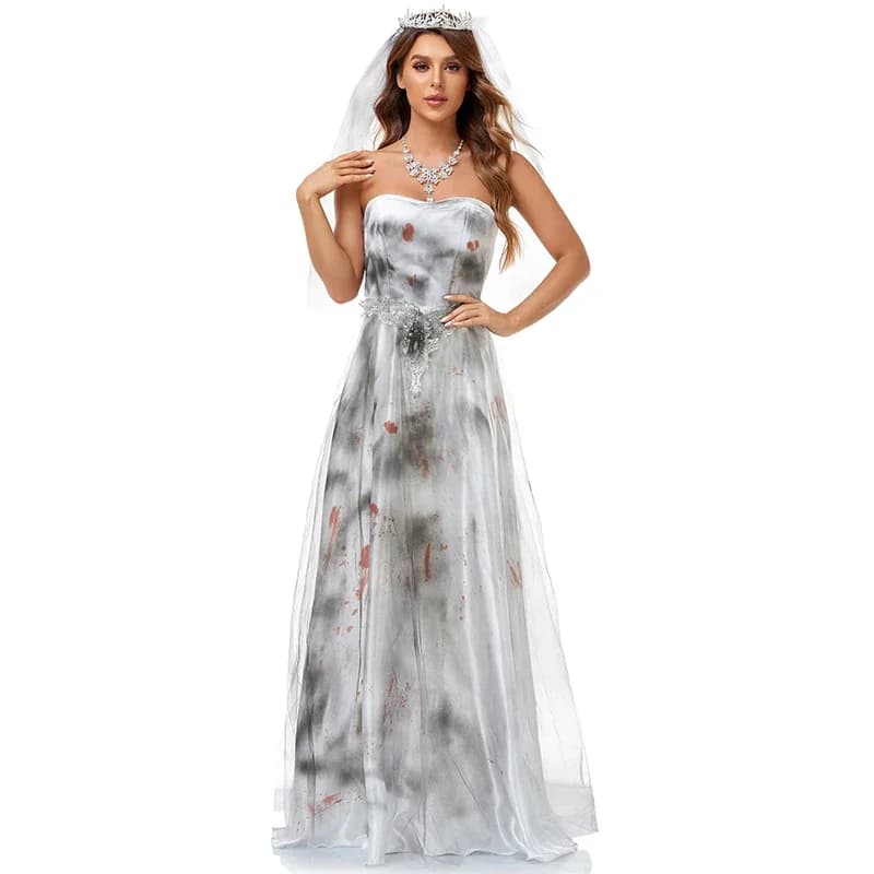 Halloween femmes sanglant mexique jour des morts fantôme mariée Cosplay Costume pourim fête diable h