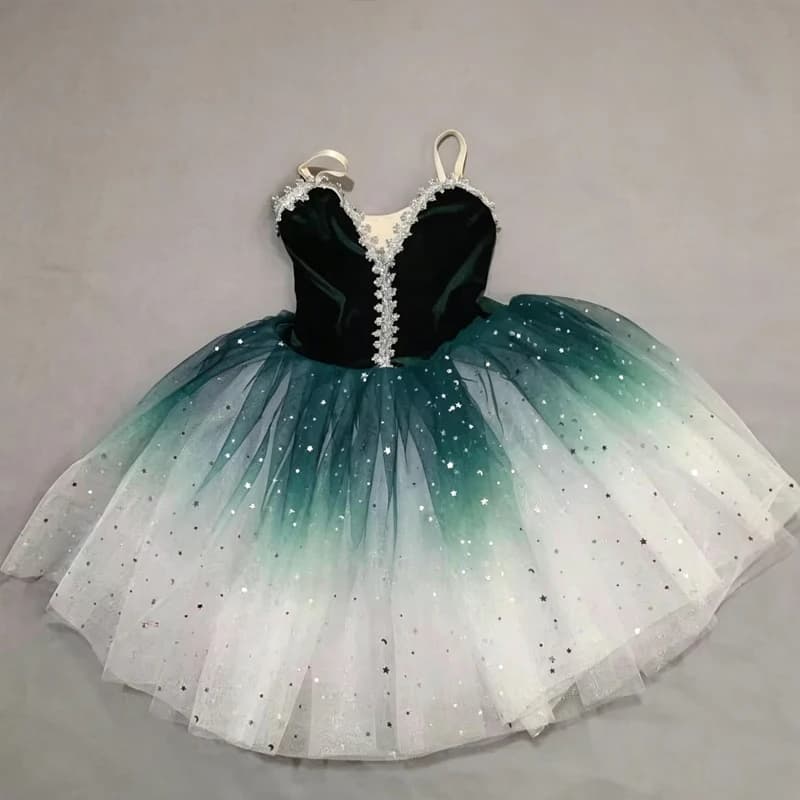Robe de ballet en velours bleu dégradé pour filles, idéale pour les spectacles, banquets et récitals