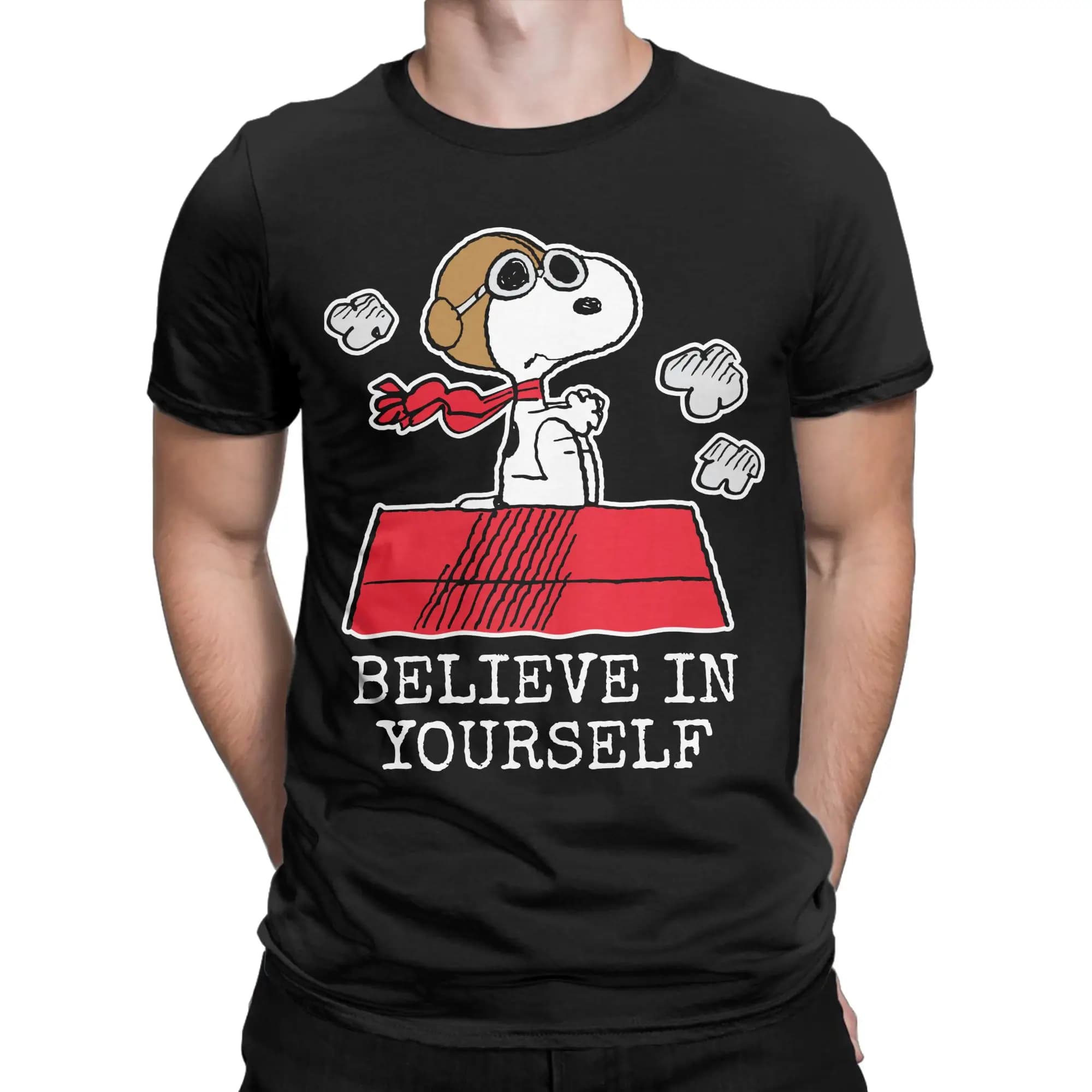T-shirts Peanuts Snoopy Flying Ace pour hommes et femmes, t-shirt drôle 100% coton, col rond, manche