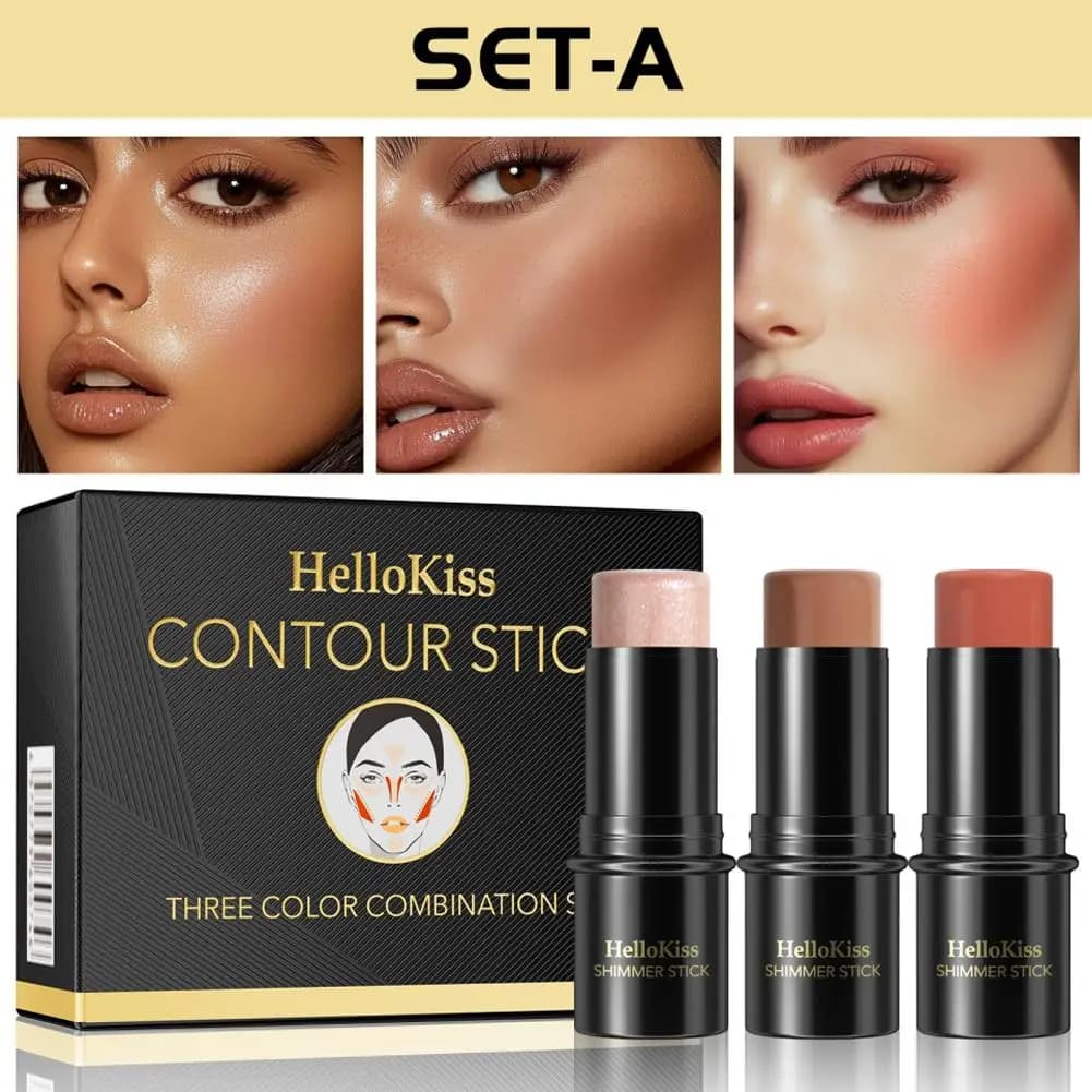 1 ensemble de 3 sticks de contour, stick illuminateur, stick blush, ensemble de contour en crème 3 p