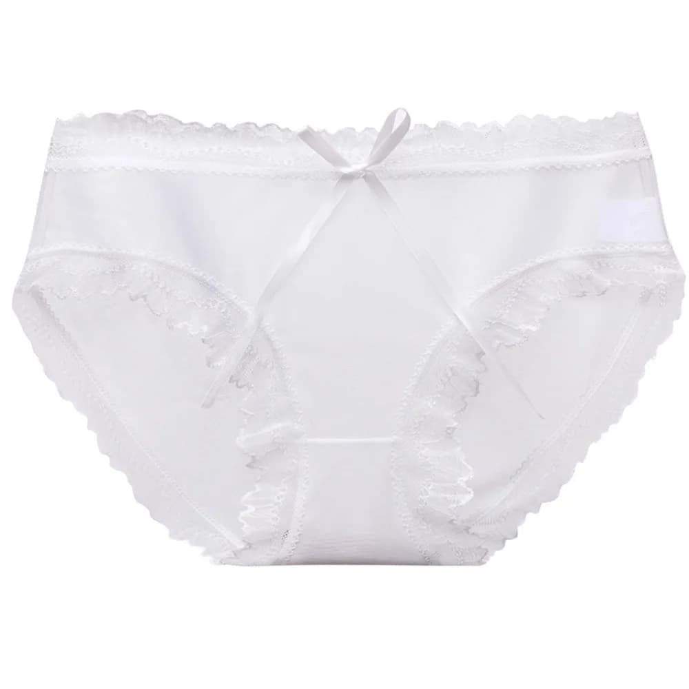 Culottes en dentelle taille basse en soie glacée avec nœud pour femme, entrejambe en coton, sans cou