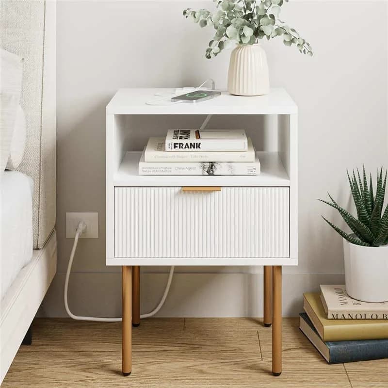 Table De chevet nordique blanche, pieds De chambre à coucher, Unique et amusante, esthétique De luxe