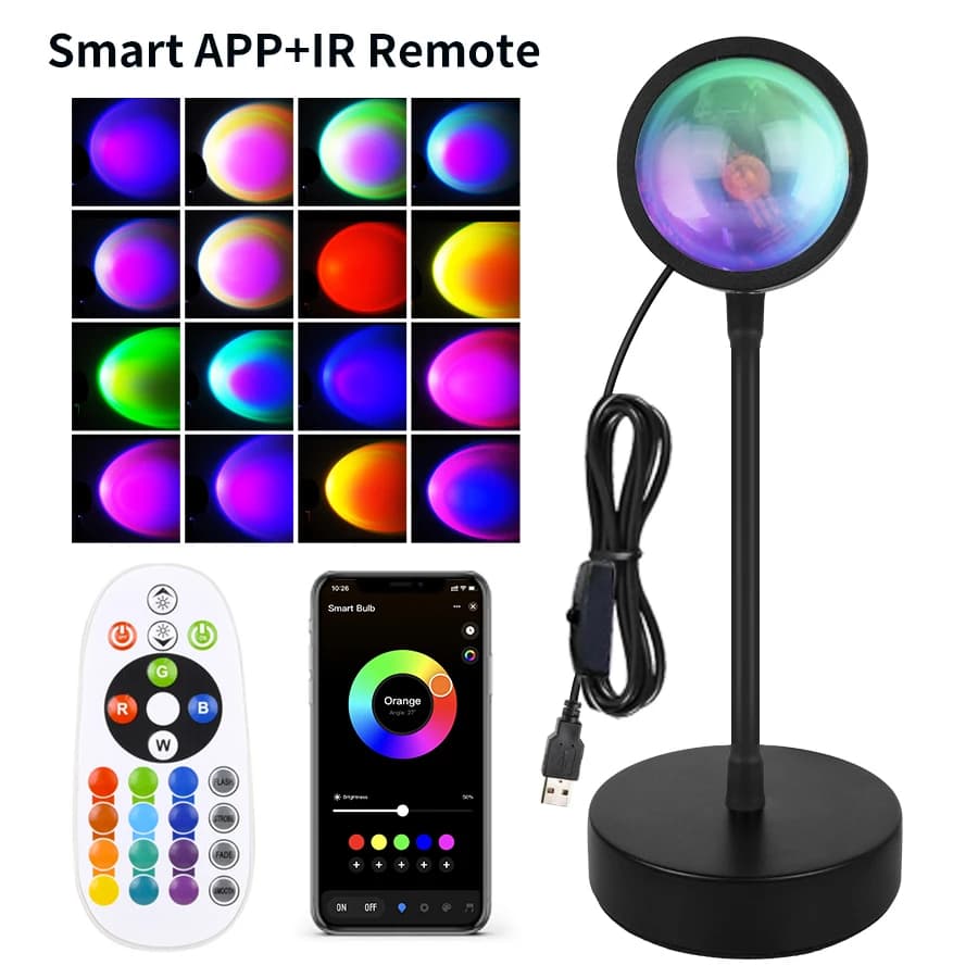 Lampe de coucher de soleil intelligente Tuya LED veilleuse USB RGB Smart Life APP Projection à dista