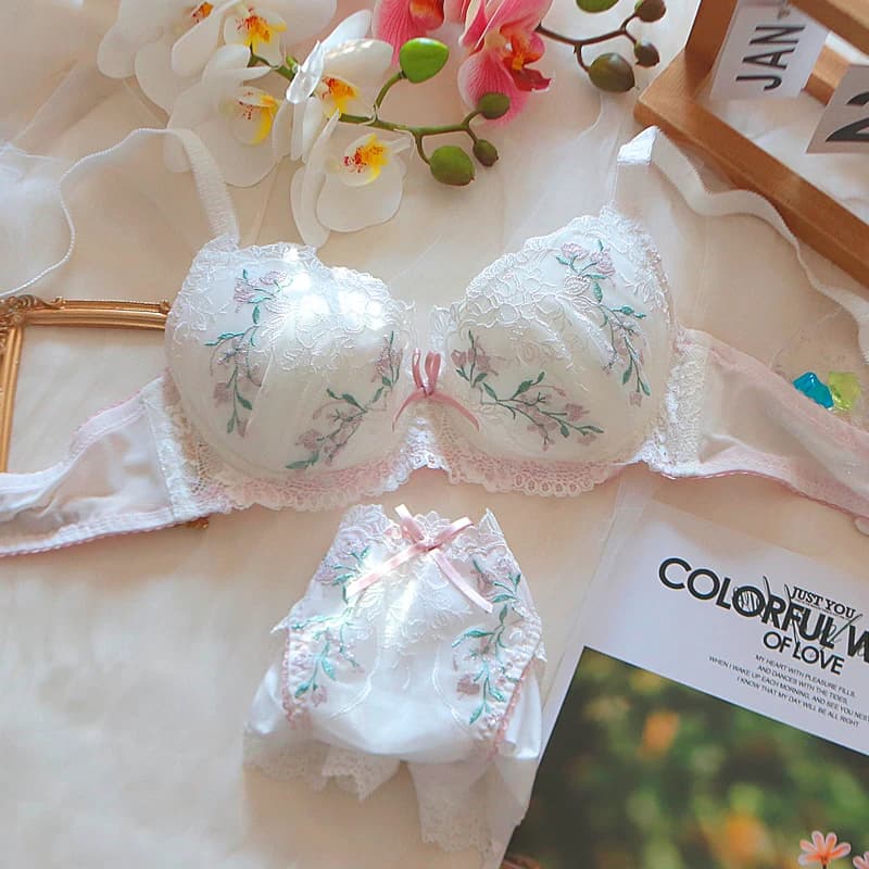 Ensemble de Lingerie en dentelle brodée florale pour femmes, mince et rond, pour la maison, avec ann