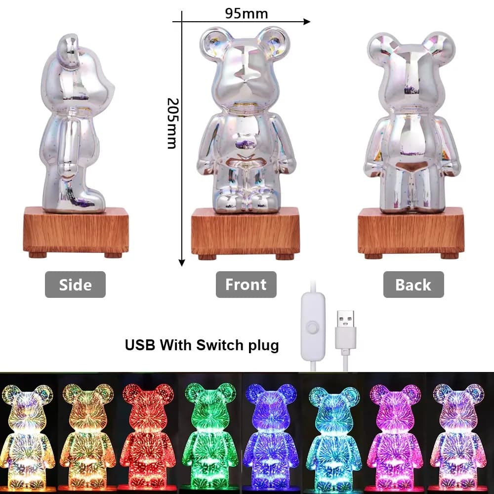 LED feux d'artifice lampes 3D ours veilleuse USB projecteur à intensité variable atmosphère colorée 