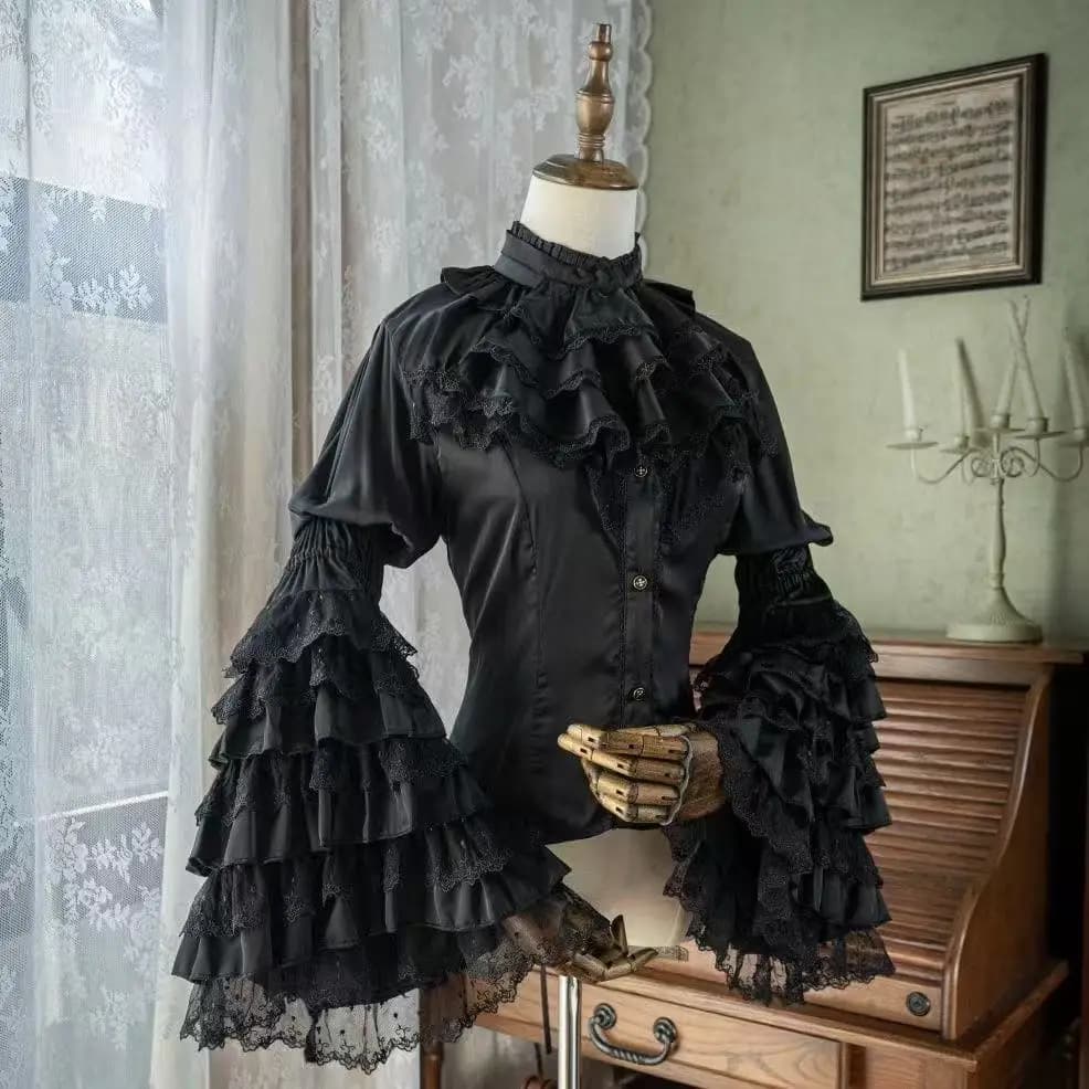 Magnifique chemise Lolita de Style palais, reine de nuit sombre, Base assortie, hauts de fête, indus