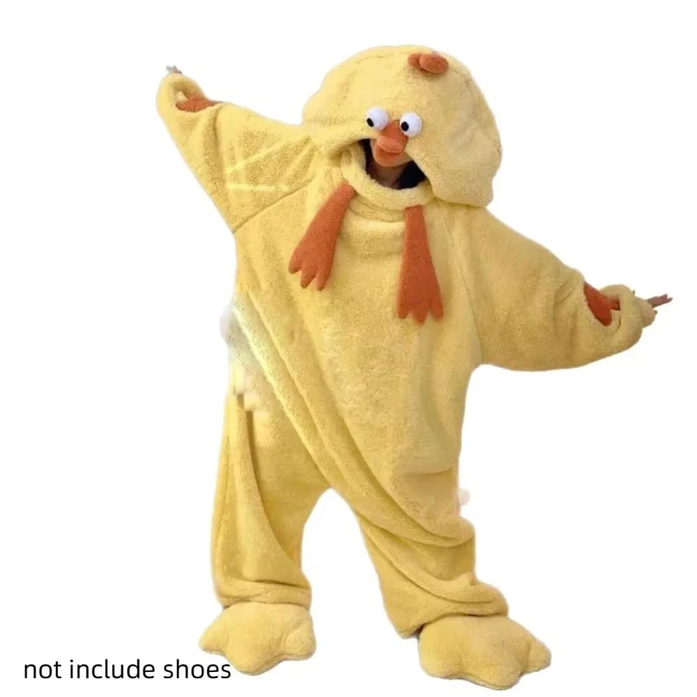 Combinaisons pyjama de poulet de dessin animé, vêtements de maison amusants, vêtements de nuit en mo