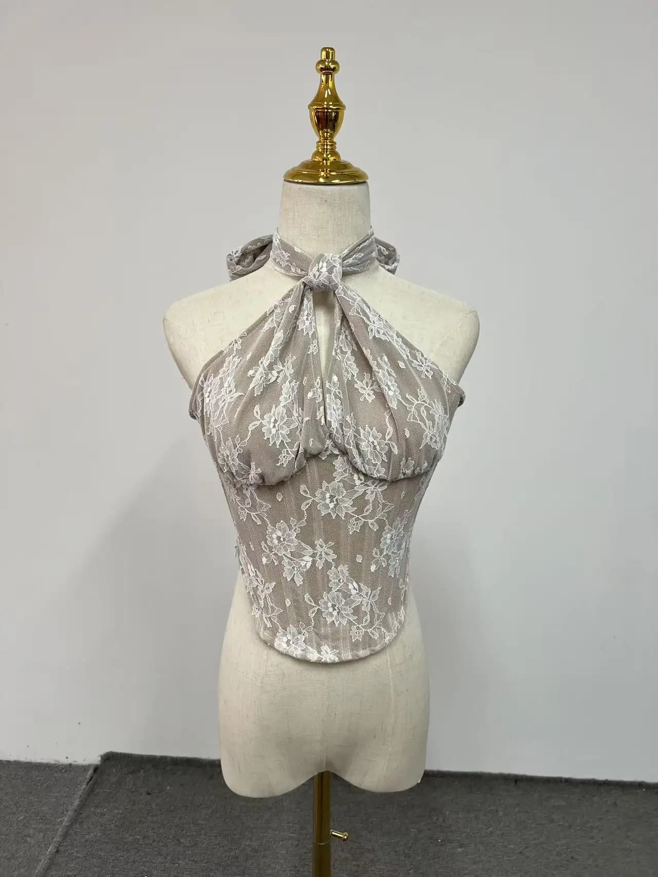 ​ ​ Corset en dentelle, haut col licou, amincissant, dos nu, Vintage, Y2K, été, Sexy, minimaliste, c
