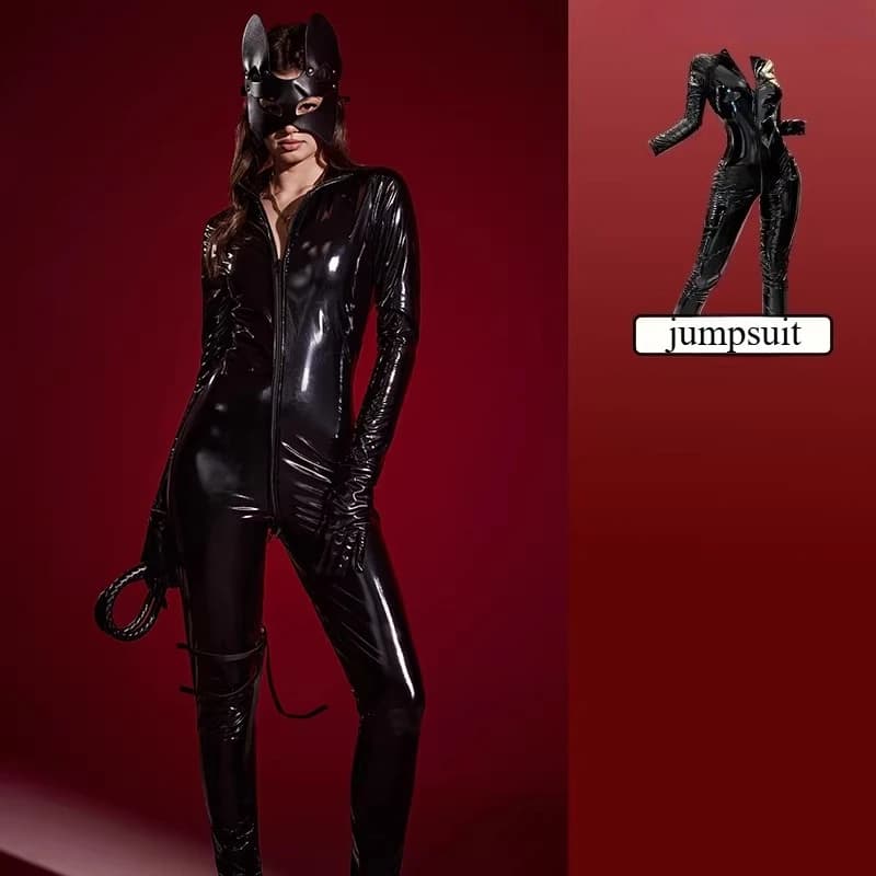 Combinaison sexy pour femmes en similicuir, cosplay, tenue de club, catsuit en PU latex, combinaison