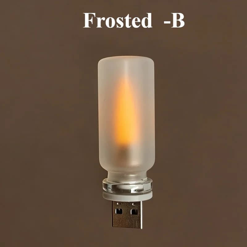 Veilleuse USB à effet de flamme vacillante 5V, en verre dépoli transparent, lumière LED dynamique va