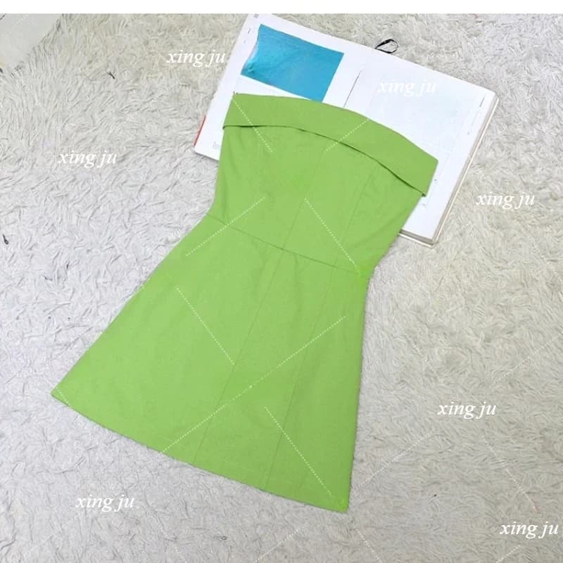 Kpop chanteur coréen femmes discothèque Sexy vert robe sans bretelles Jazz Dancewear Performance Cos