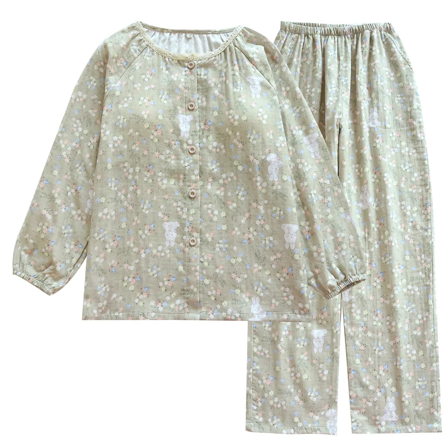 Pyjama en dentelle à fleurs pour femmes avec coussinets de poitrine, coussinets de poitrine à manche