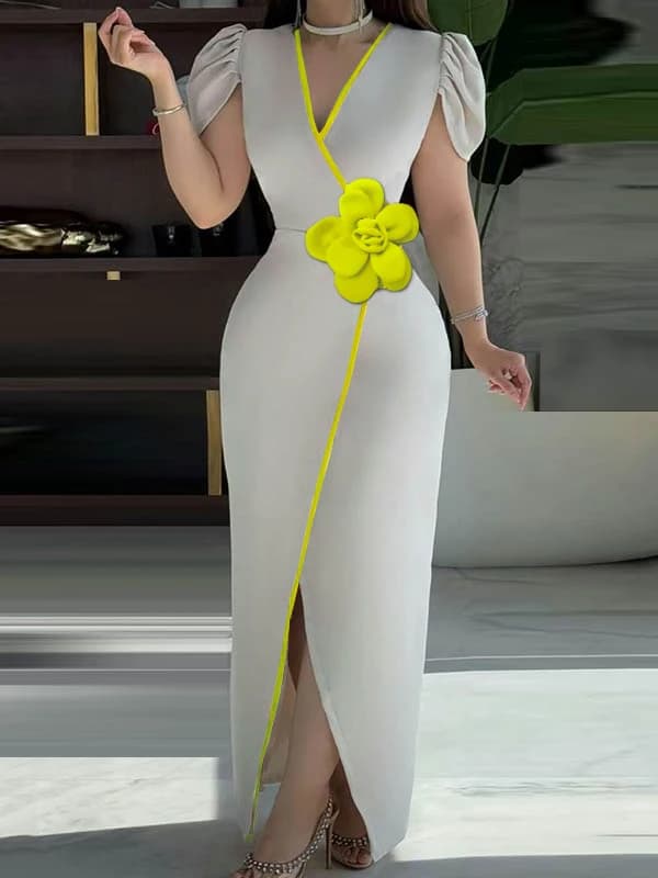 Modigirl élégant soirée Banquet Maxi robe femme 2025 printemps automne nouveau col en v à fleurs Sex