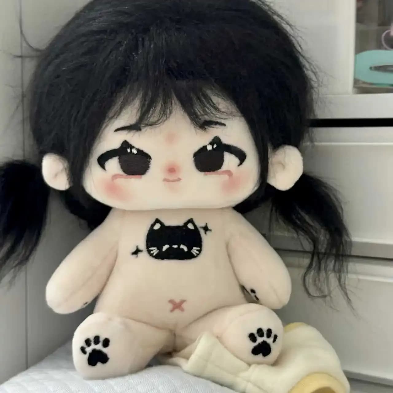20cm Kawaii Loli fille noir petit chat coton poupée corps avec squelette dessin animé pas d'attribut