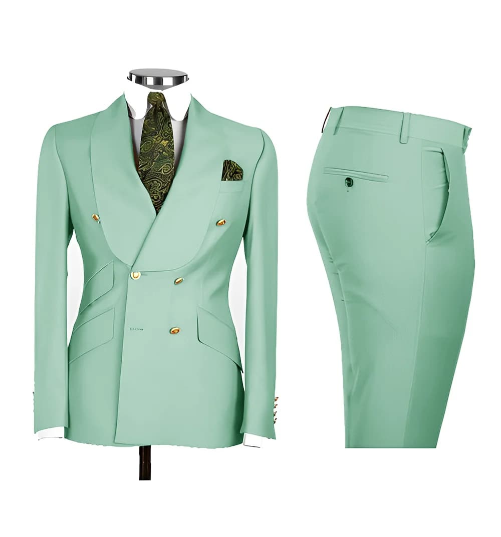 Costumes pour hommes bleu clair Chic Double boutonnage Blazer pic revers élégant ensemble formel mâl
